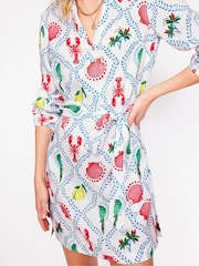 Boden Cream Cleo 100% Linen Tie Waist Dress - Image 5 of 5