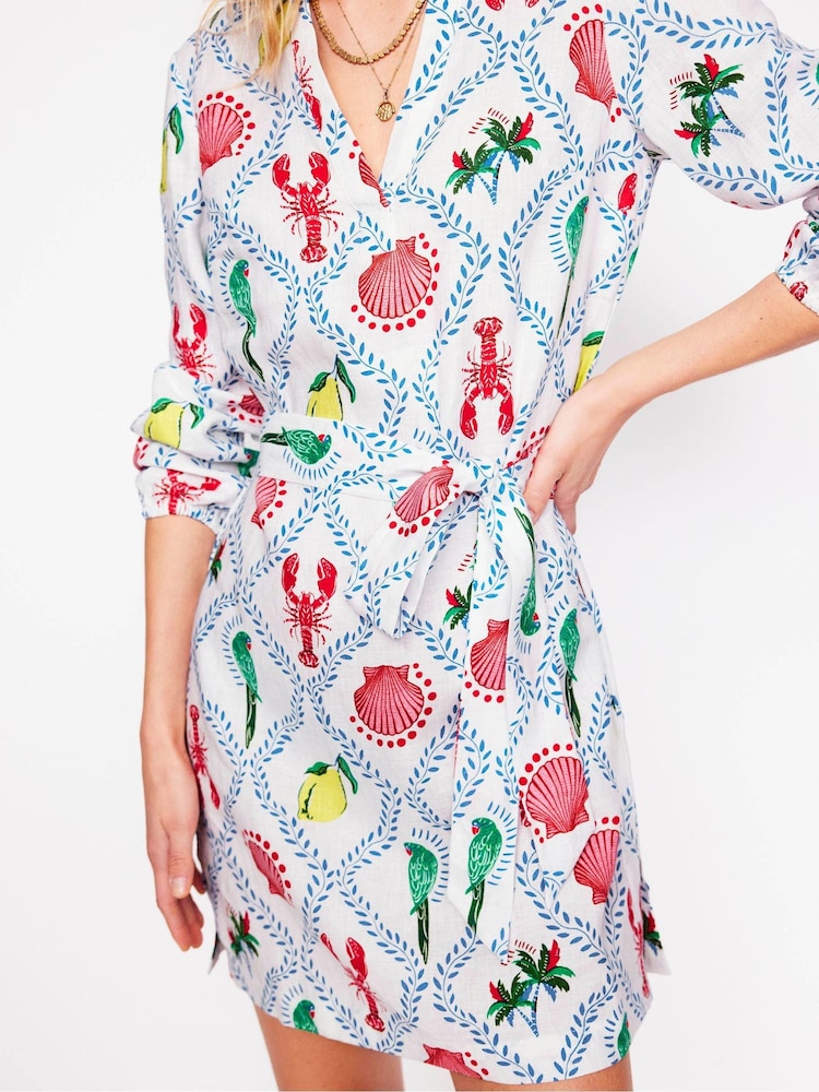 Boden Cream Cleo 100% Linen Tie Waist Dress - Image 5 of 5