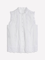Boden White Sleeveless Broderie 100% Cotton Top - Image 5 of 5