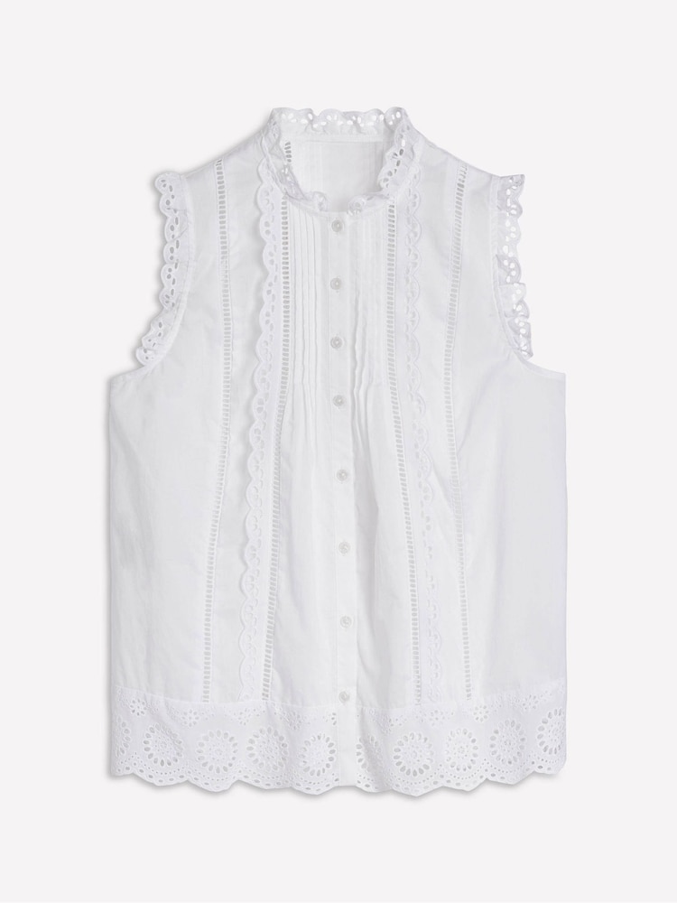Boden White Sleeveless Broderie 100% Cotton Top - Image 5 of 5