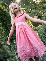 Boden Pink Flower Print Hem Occasion 100% Cotton Dress - Image 1 of 4