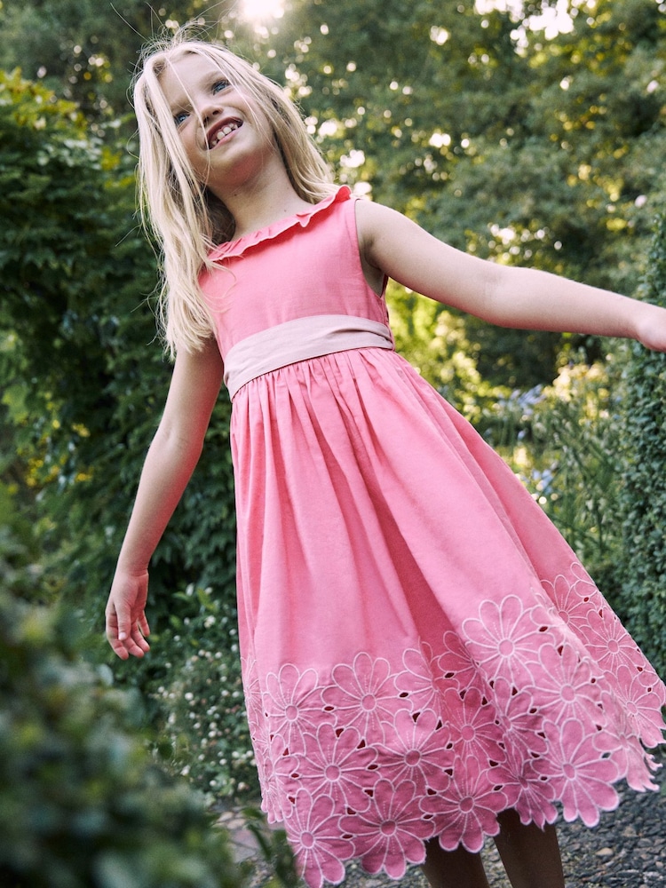 Boden Pink Flower Print Hem Occasion 100% Cotton Dress - Image 1 of 4 Boden Pink Flower Print Hem Occasion 100% Cotton Dress - Image 1 of 4