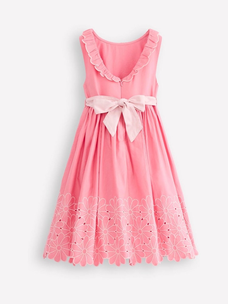 Boden Pink Flower Print Hem Occasion 100% Cotton Dress - Image 2 of 4 Boden Pink Flower Print Hem Occasion 100% Cotton Dress - Image 2 of 4