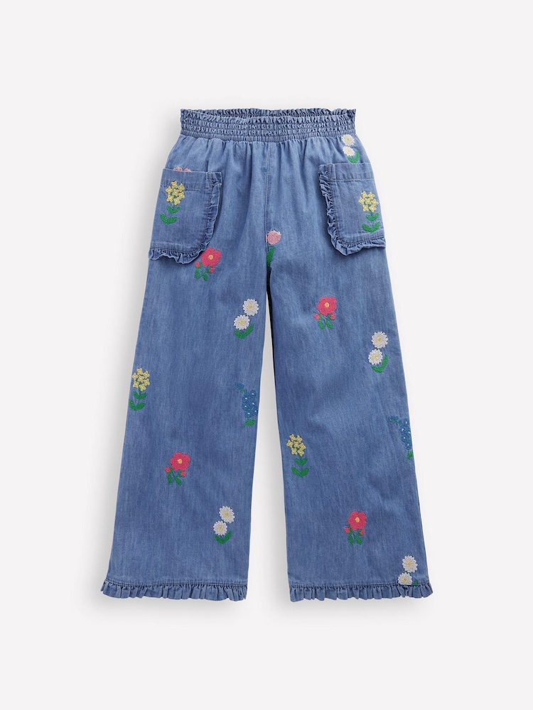 Boden Blue 100% Cotton Nostalgic Frill Trousers - Image 1 of 3