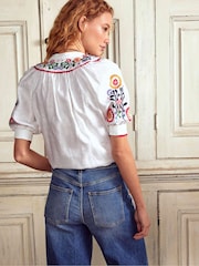 Boden White Bea 100% Linen Top - Image 4 of 6