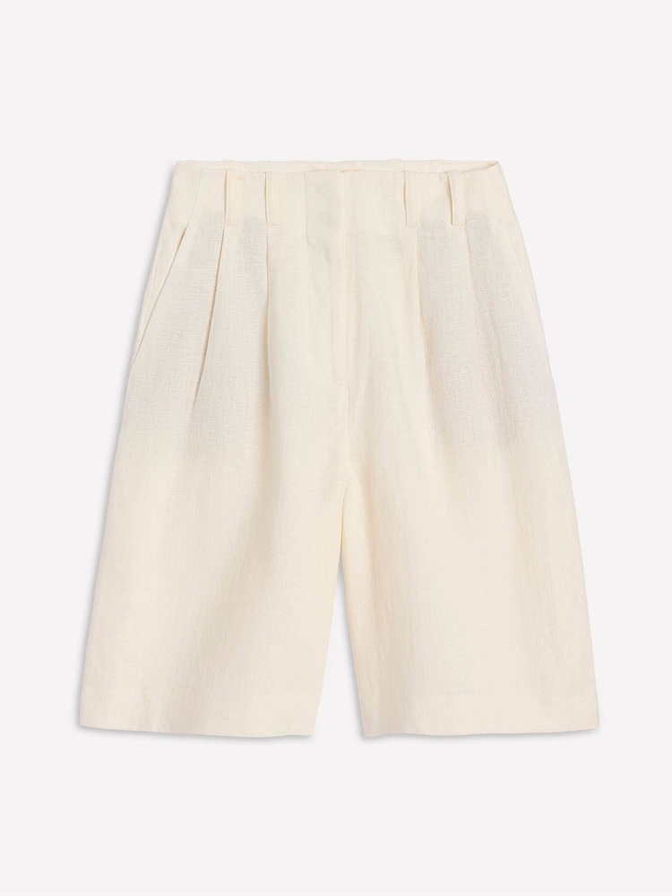 Boden Cream Pleat 100% Linen Wide Leg Shorts - Image 5 of 5