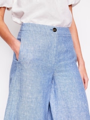 Boden Blue Wide Crop Linen 100% Cotton Trousers - Image 3 of 5