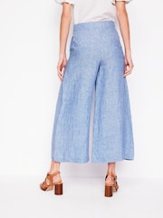 Boden Blue Wide Crop Linen 100% Cotton Trousers - Image 4 of 5