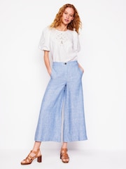 Boden Blue Wide Crop Linen 100% Cotton Trousers - Image 5 of 5