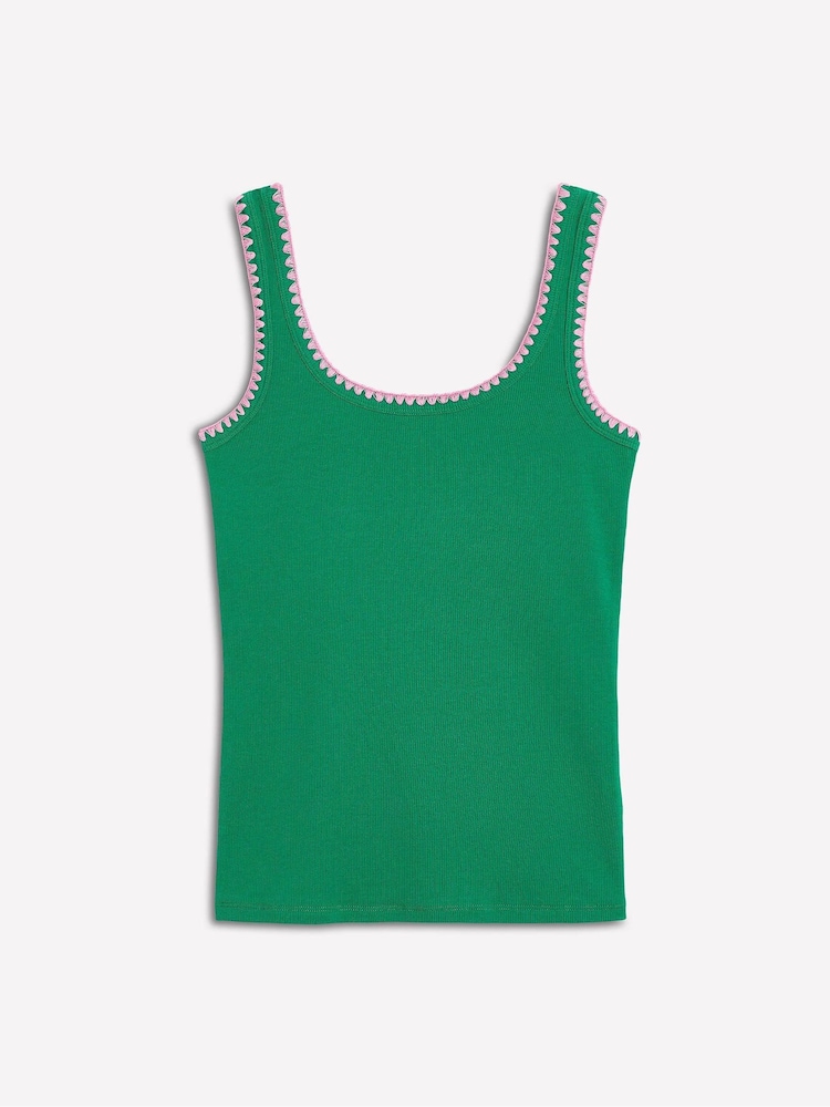 Boden Green 100% Cotton Crochet Trim Scoop Neck Vest - Image 5 of 5