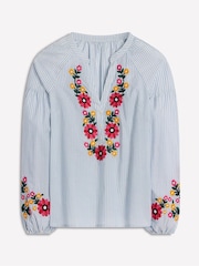 Boden Blue Raglan Embroidered 100% Cotton Top - Image 5 of 5