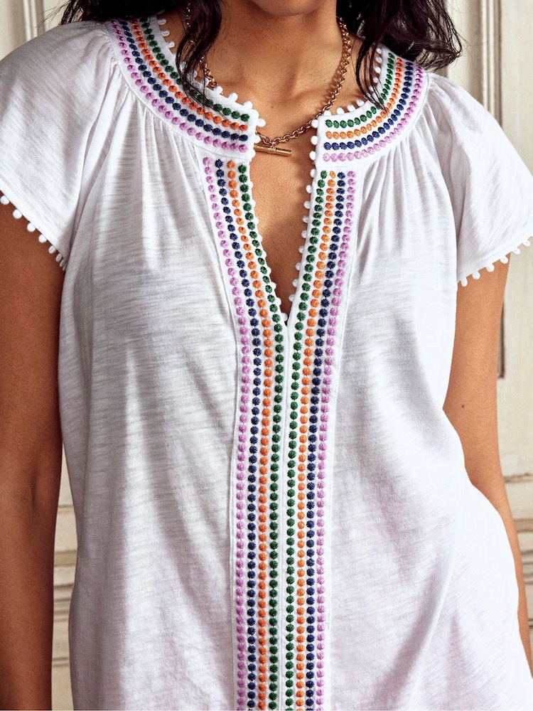 Boden White Pom Yoke 100% Cotton Blouses - Image 2 of 5 Boden White Pom Yoke 100% Cotton Blouses - Image 2 of 5