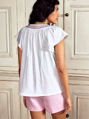 Boden White Pom Yoke 100% Cotton Blouses - Image 3 of 5