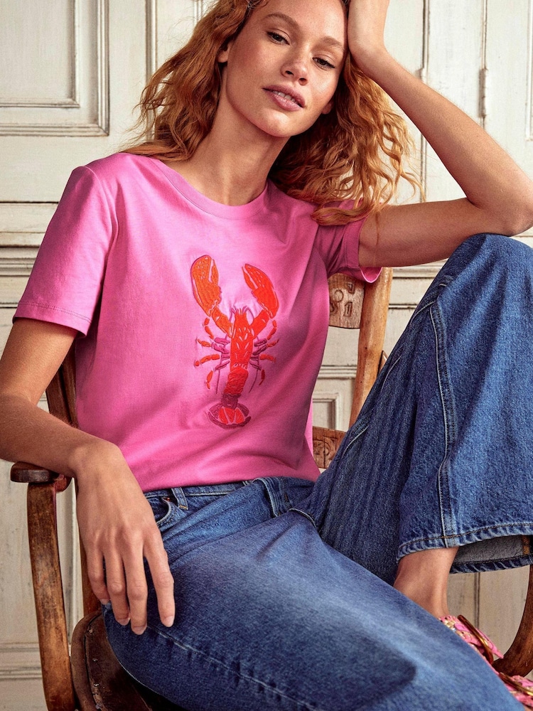 Boden Pink Relaxed 100% Cotton Novelty T-Shirt - Image 1 of 5