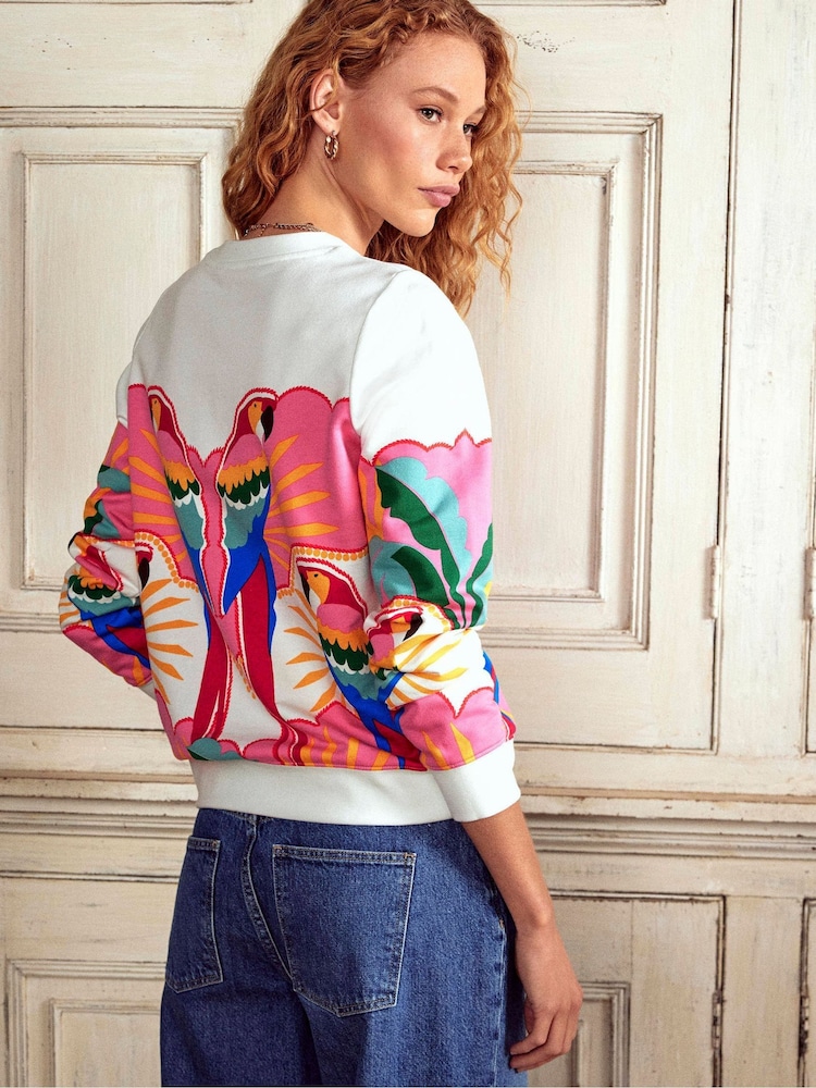 Boden White/Pink 100% Cotton Hannah Printed Sweatshirt - Image 3 of 5