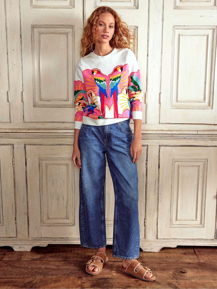 Boden White/Pink 100% Cotton Hannah Printed Sweatshirt - Image 4 of 5
