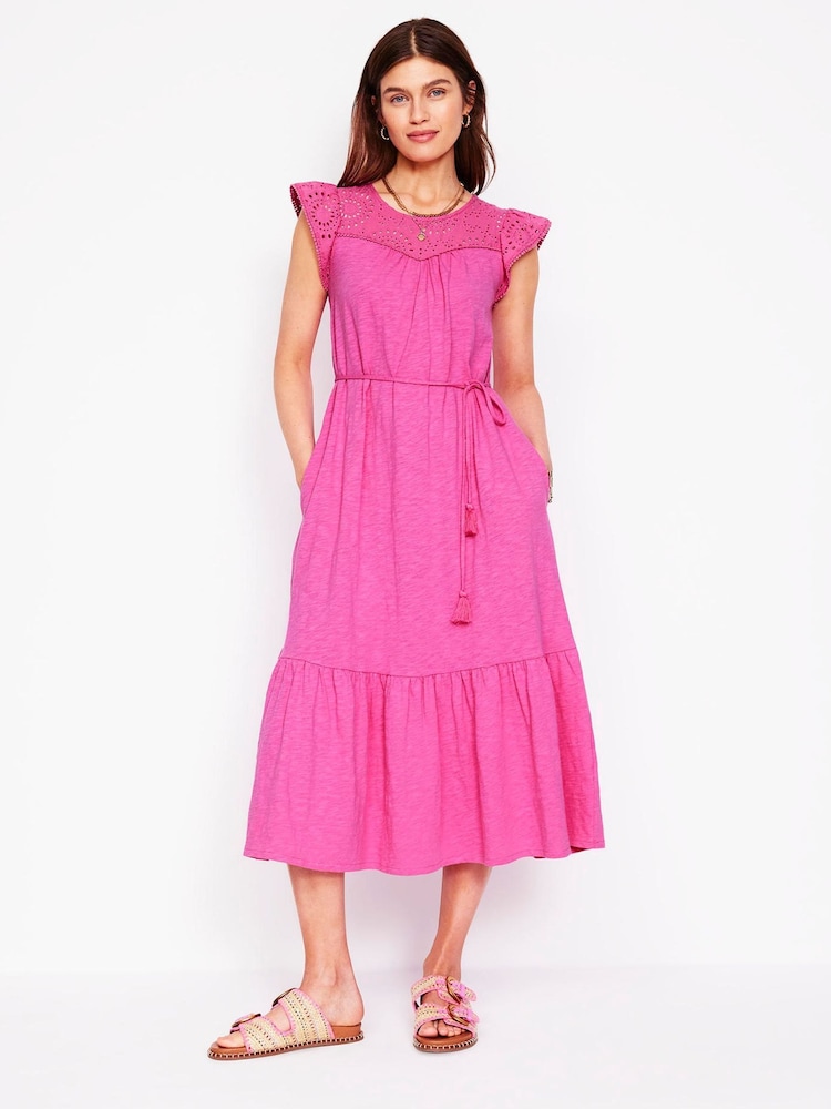 Boden Pink Juliet Broderie 100% Cotton Midi Dress - Image 2 of 6