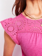 Boden Pink Juliet Broderie 100% Cotton Midi Dress - Image 4 of 6