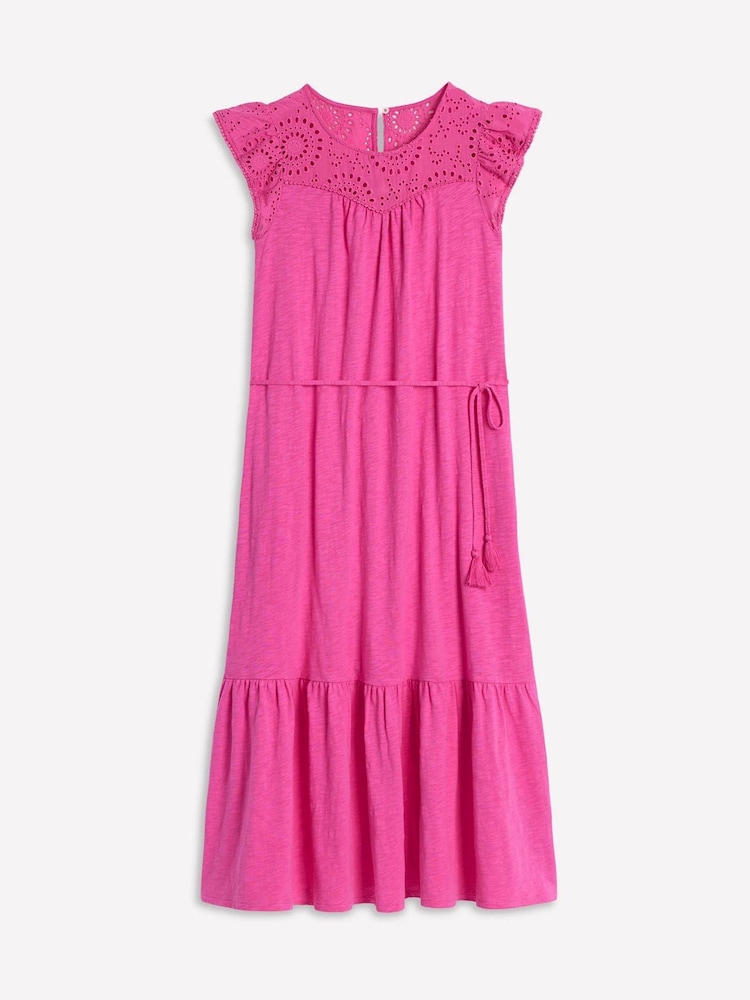 Boden Pink Juliet Broderie 100% Cotton Midi Dress - Image 6 of 6