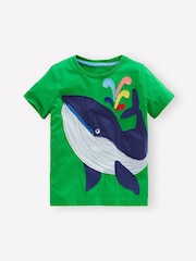 Boden Green 100% Cotton Zip Detail Appliqué T-Shirt - Image 1 of 3