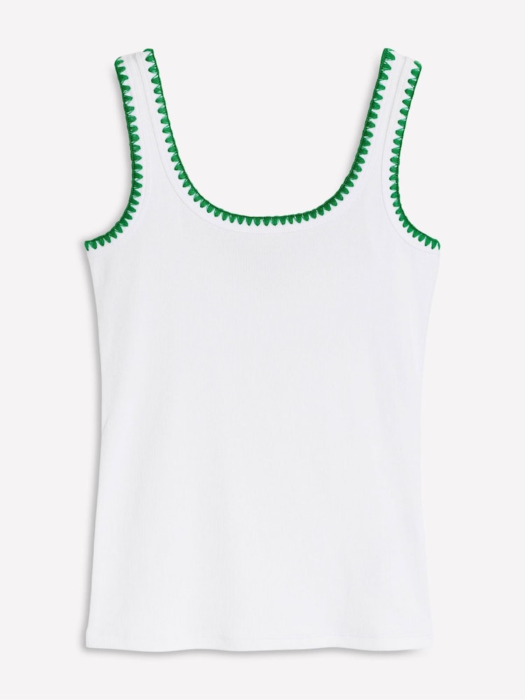 Boden White 100% Cotton Crochet Trim Scoop Neck Vest - Image 6 of 6