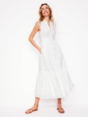 Boden White Wren Broderie Midi Dress - Image 1 of 5