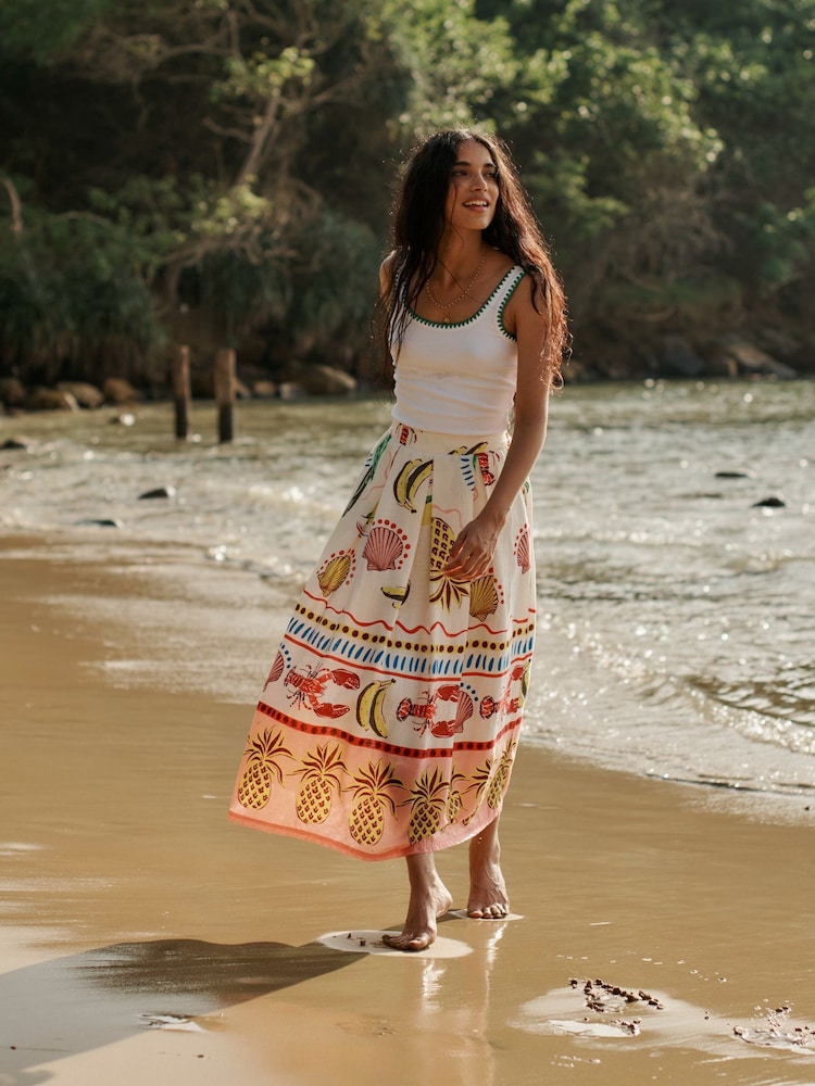 Boden Cream Verity 100% Cotton Midi Skirt - Image 1 of 5