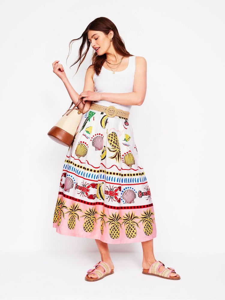 Boden Cream Verity 100% Cotton Midi Skirt - Image 2 of 5