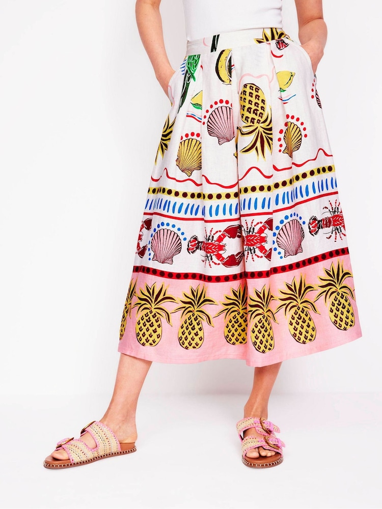 Boden Cream Verity 100% Cotton Midi Skirt - Image 5 of 5