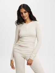 Cotton On Cream Sleep Recovery Henley Long Sleeve Pyjamas - Image 1 of 4