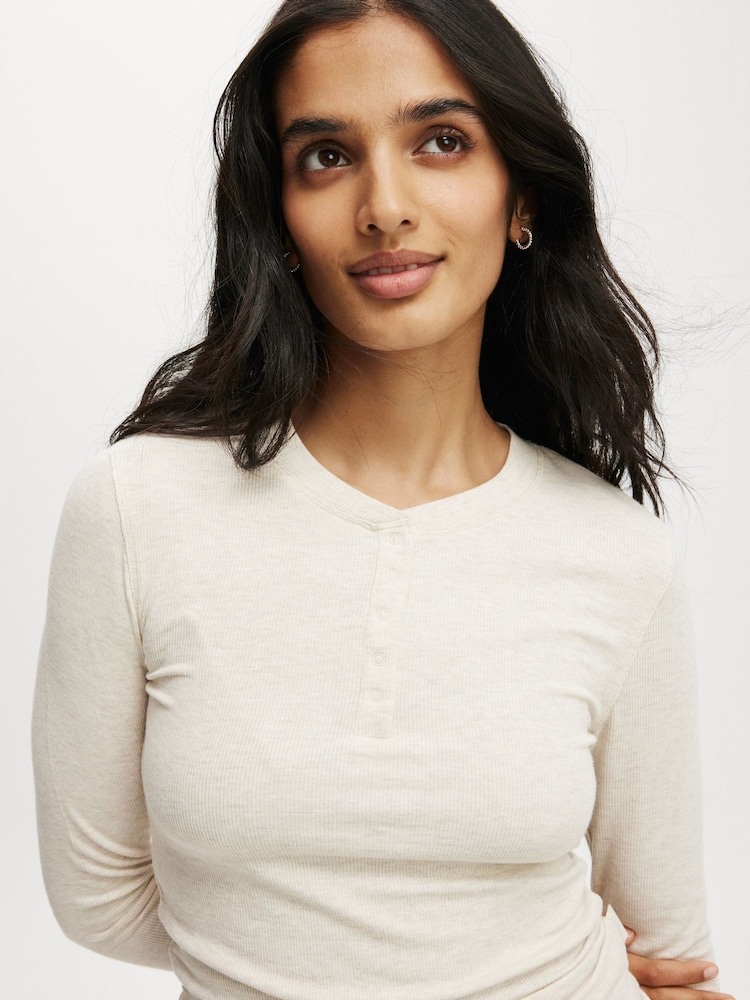 Cotton On Cream Sleep Recovery Henley Long Sleeve Pyjamas - Image 4 of 4