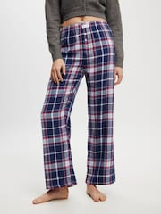 Cotton On Navy/White/Red Boyfriend Flannel Wide Leg Boxer Trousers - Image 1 of 5