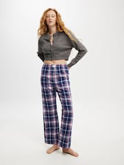 Cotton On Navy/White/Red Boyfriend Flannel Wide Leg Boxer Trousers - Image 2 of 5