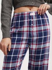Cotton On Navy/White/Red Boyfriend Flannel Wide Leg Boxer Trousers - Image 4 of 5