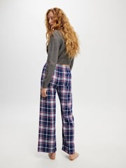 Cotton On Navy/White/Red Boyfriend Flannel Wide Leg Boxer Trousers - Image 5 of 5