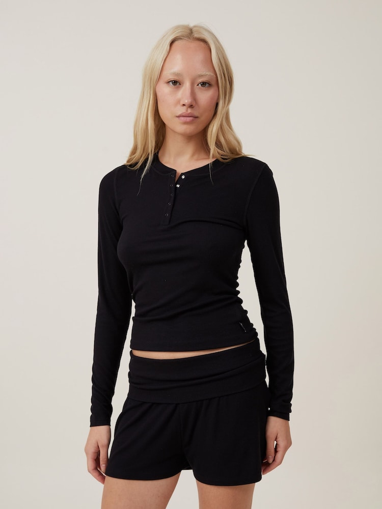 أسود - Cotton On Sleep Recovery Henley Long Sleeve Pyjamas - صورة 1 من 4