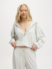 Cotton On Grey Light Weight Super Soft Hooded Zip Through Sweatshirt - Image 3 of 4