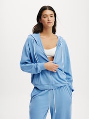 Cotton On Blue Light Weight Super Soft Hooded Zip Through Sweatshirt - Image 1 of 4