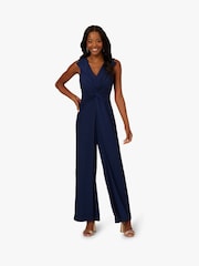 Adrianna Papell Blue Twist Front Overlay Jumpsuit - Imagen 1 de 6