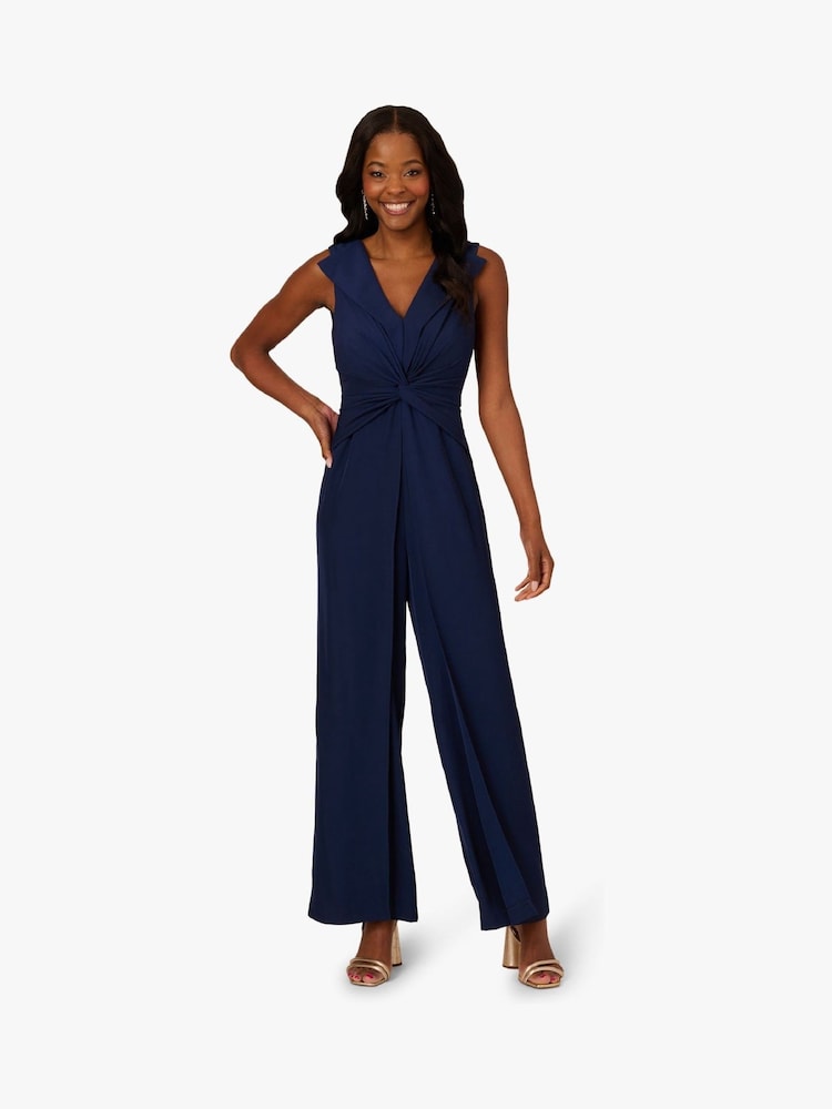 Adrianna Papell Blue Twist Front Overlay Jumpsuit - Imagen 1 de 6