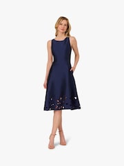 Adrianna Papell Blue Taffeta Cutwork Dress - Image 1 of 6