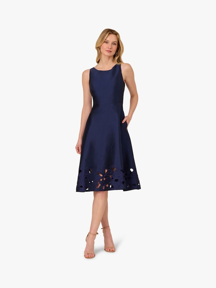 Adrianna Papell Blue Taffeta Cutwork Dress - Image 1 of 6