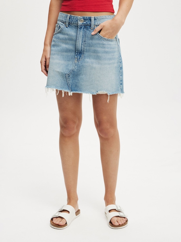 Cotton On Blue Original Denim Mini 100% Cotton Skirt - Image 6 of 6