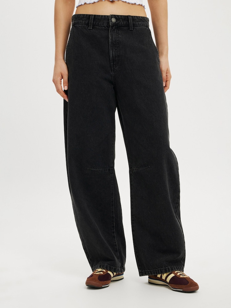 Cotton On Black Barrel Leg 100% Cotton Jeans - Image 1 of 6