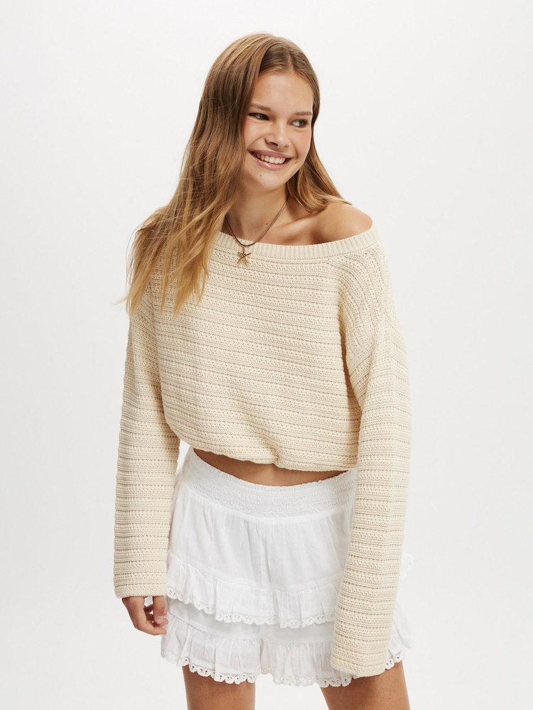 Cotton On Cream Frontier Pullover 100% Cotton Sweater - Image 1 of 4