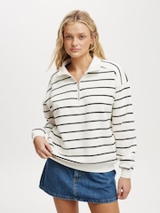 Cotton On Cream Oversized Classic Fleece Half Zip Sweatshirt - Image 1 of 4