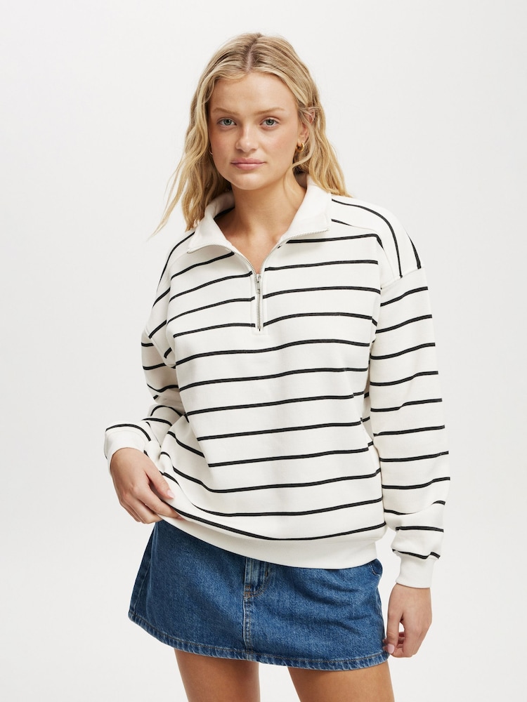 Cotton On Cream Oversized Classic Fleece Half Zip Sweatshirt - Image 1 of 4
