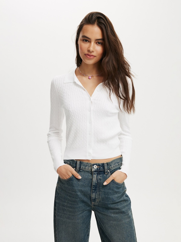 Cotton On White Preppy Button Through Polo Shirt - Image 1 of 4