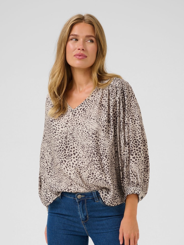 Kaffe Natural KAdebra V-Neck 3/4 Sleeve Blouse - Image 1 of 6 Kaffe Natural KAdebra V-Neck 3/4 Sleeve Blouse - Image 1 of 6