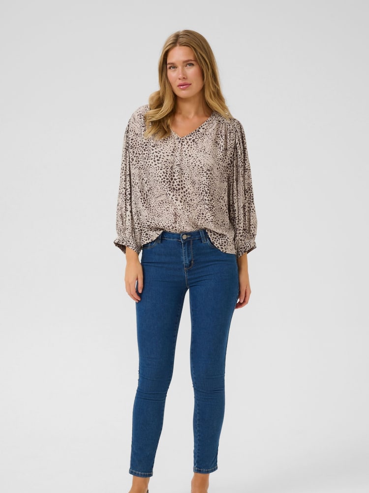Kaffe Natural KAdebra V-Neck 3/4 Sleeve Blouse - Image 2 of 6 Kaffe Natural KAdebra V-Neck 3/4 Sleeve Blouse - Image 2 of 6